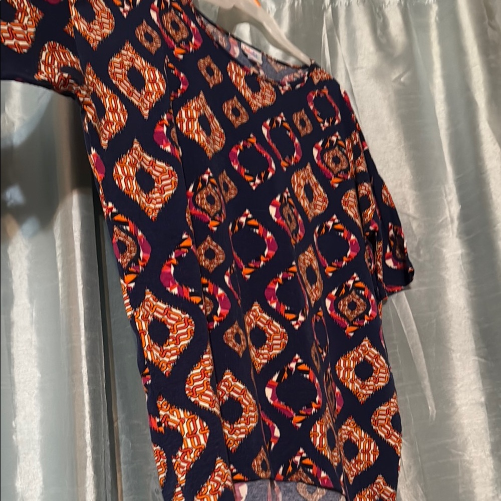 LuLaRoe Geometric Print Blouse - Navy and Orange
